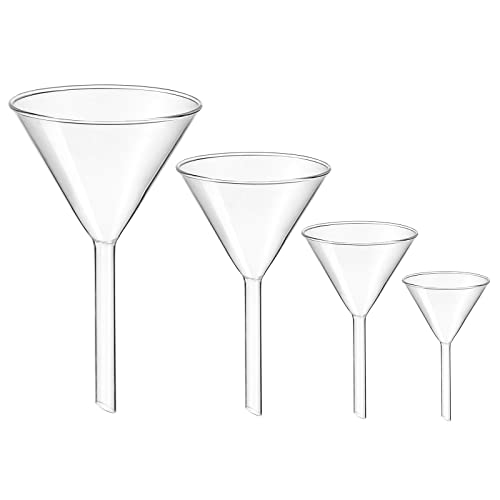 ULTECHNOVO 4 Stück Glastrichter Glas Transparenter Kurzstiel Pulver Flüssigkeitstrichter Filter Organische Analytische Chemie Labor Glaswaren Durchmesser 40 Mm 50 Mm 75 Mm 100 Mm