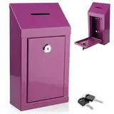 Metall-Spendenbox für Wohltätigkeitsorganisationen, Stahl, Sammelbox mit Vorschlagschlitz und Schloss, inklusive Schlüsseln, Wandmontage mit vorgebohrten Löchern, 25,4 x 15,2 x 6,3 cm, lila