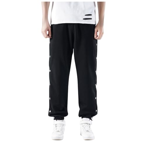 Trainingshose Damen Sporthose Mit Seitlicher Knopfleiste Hosen Unisex Sweatshose Streifen Sweatpants Gummibund Jogginghose Mit Taschen Yoga Hose Loose Basketball Trainingshose