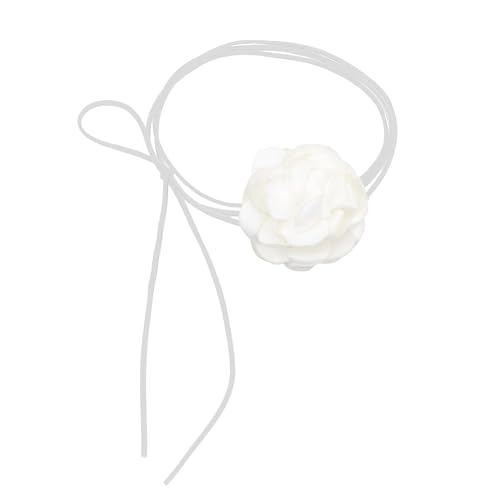 Blumen Choker Halskette, Elegant Rosen Choker, Weiß, Blumen Halskette Choker, Halsband Blumen Gothic für Frauen und Mädchen, Perfektes Accessoire für Partys, Hochzeiten und Täglichen Gebrauch