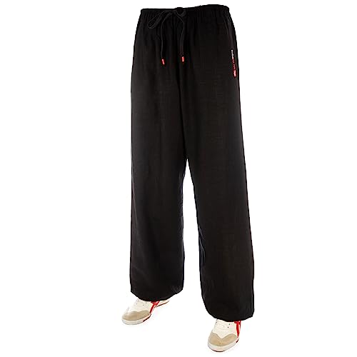 wu designs Leinen (Mittel) Kung Fu & Tai Chi Trainingshose Schwarz 180