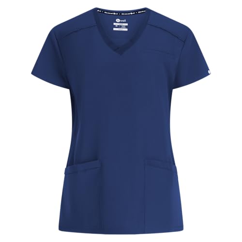 B-well Julia Kasacks Damen Pflege Kasacks Altenpflege Damen Kasack Damen Berufskleidung Kurzarm V-Ausschnitt Anti-Falten mit Elasthan (DE/NL/SE/PL, Alphanumerisch, XL, Regular, Regular, Dunkelblau)
