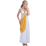 Vhersily Antikes römisches griechisches Damenkostüm Toga Göttin antike griechische römische Sparta mit Pailletten Kopfbedeckung Kostüm Karneval Halloween Party Kleid Verkleidung, Weiß, XL