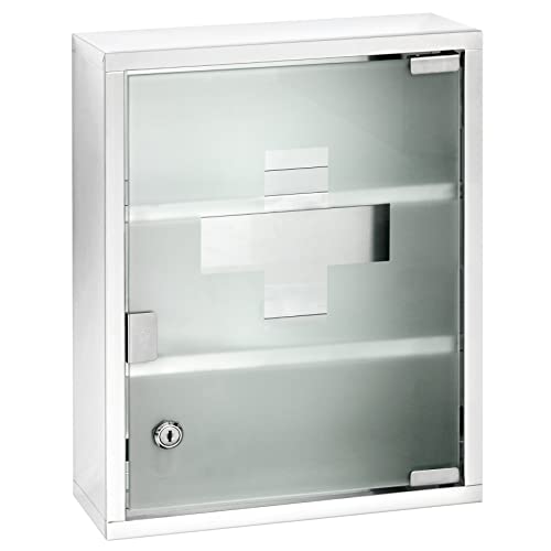 WENKO Medikamentenschrank Edelstahl, Arzneischrank zur sicheren Medikamenten-Aufbewahrung, Edelstahl, Satiniertes Sicherheitsglas, 30 x 12 x 40 cm