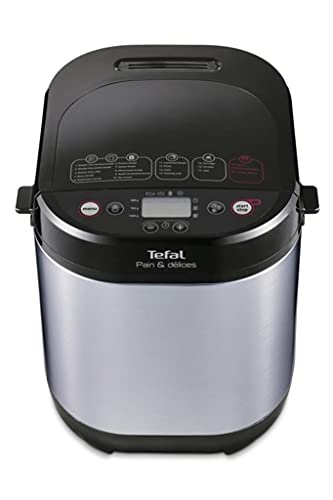 Tefal PF240E Brotbackautomat Pain&Délices | 20 Backprogramme | 3 Brotgrößen und Bräunungsstufen einstellbar | auch für Kuchen - Pizza - Nudelteig | Backform antihaftbeschichtet | Schwarz/Edelstahl