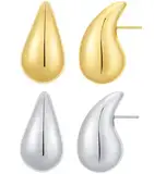 Rajputana Dupes Ohrringe Klein Set Drop Earrings Small Chunky Gold Silver Earrings for Women Teardrop Tropfen Ohrringe Vergoldet für Frauen Mädchen Mode Trendy lightweight Hypoallergenic Schmuck