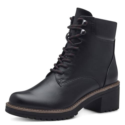 MARCO TOZZI Damen Stiefeletten zum Schnüren mit Blockabsatz mit Reißverschluss, Schwarz (Black), 40 EU