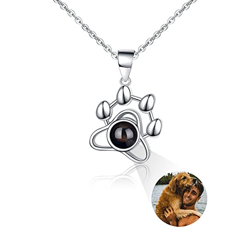 Auinniuz Sterling Silber Individuelle Foto Halskette – Personalisierte Katzen/Hundepfoten – Haustier Gedenkbild – Mit Foto Innen – Geschenk Für Haustierliebhaber Silber