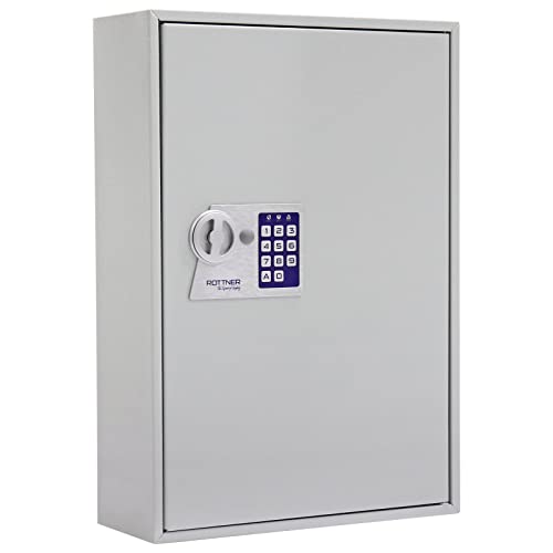 Rottner Schlüsselschrank Heidi 200, Elektronikschloss, Notöffnung, lichtgrau, 200 Haken, Register, 200 gratis Schlüsselanhänger, Befestigungsmaterial
