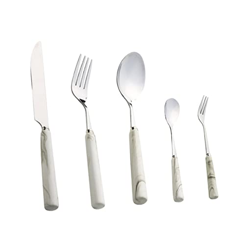 COLLBATH 5 Teiliges Set Mit Löffel Und Im Marmordesign Besteck Für Westliche Speisen Besteck Für Zuhause Und Restaurant Besteck Messer Und Geschirr Aus Marmor
