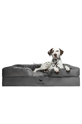 NOAH & PAW XL-Hundebett, orthopädisches großes Hundebett, Eierschalen-Memory-Schaum mit kühlendem Gel, Innenbezug, wasserdicht, maschinenwaschbar (Samt-Sofa-Kollektion)