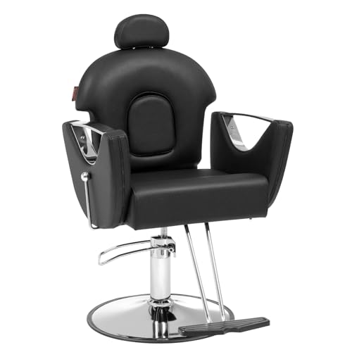 VEVOR Friseurstuhl 150 kg Gewichtskapazität Friseursessel aus Schwamm PU Holzplatte Eisen Bedienungsstuhl höhenverstellbar Barbersessel 360° drehbar Barberstuhl Friseureinrichtung 94 x 65 x 109 cm