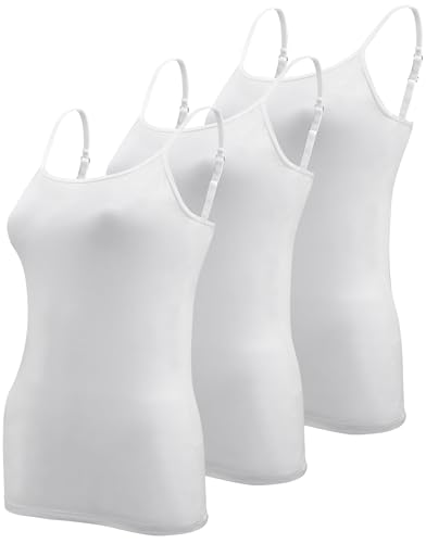 BQTQ 3 Stück Unterhemd Damen Basic Tank Top Ärmelloses Camisole Spaghettiträger Tops mit Verstellbarer Strap für Damen und Mädchen (Weiß, M)