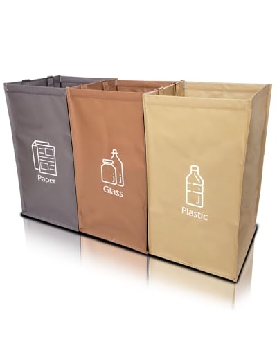 NYIKA - Mülltrennsystem 3fach - Recycling System - Mülltrennsystem - Altpapier Sammler - Mülltrennung - Mülltrennsysteme - Flaschensammler Leergut - Mülleimer für Glas, Plastik, Papier