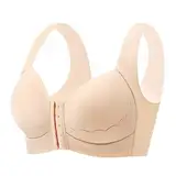 QWUVEDS Sport-BH ohne Bügel Komfort-Schlaf-BH Plus-Size-Workout-Aktivitäts-BHS mit Nicht abnehmbaren Pads Shaping-BH Kleidung BH Verschluss Vorne Comfy Bra BH Vorderverschluss (24-0319D-Beige, XXXL)