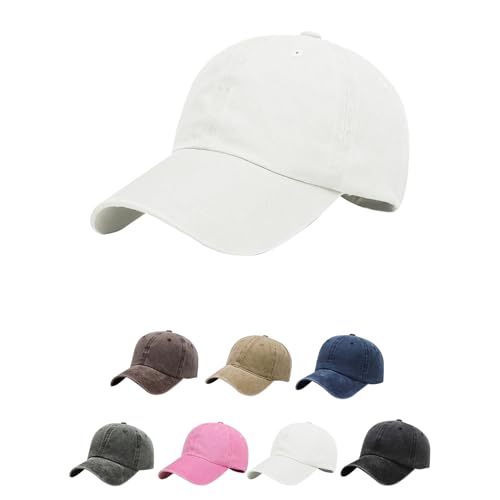 Aomig Basecap Unisex, Retro Baseball Cap Herren und Damen, Einstellbare Kappe mit Schirm, Sonnenschutz Baseballkappe für Outdoor Running Tennis Golf Reisen(Weiß)