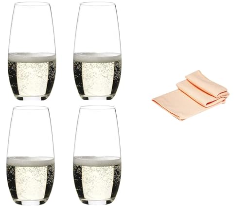 Dekomiro -Riedel Champagnerglas 0414/28 4er Set für Champagner und Sekt O Wine Tumbler Set mit Glasreinigungstuch