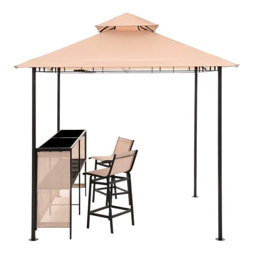 OUTLIV. Gartenpavillon, mit Bar und 2 Stühlen, strapazierfähig, langlebig, inkl. Thekenabdeckung und integrierter Dachlüftung, 240x240x250, Beige