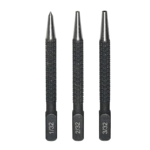 3-teiliges Körnerset 1/32 2/32 3/32 Kohlenstoffstahl Positionierungsstanze Nagelstanzstift for die Ortung von Metall und Holz Markierungsbohrwerkzeug