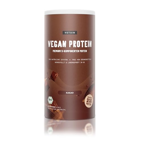 Vetain Vegan Protein Schokolade - Bio Veganes Proteinpulver - Bestens verträglich, natürlich lecker - Eiweiß ohne Süßungsmittel, Allergene - 600g