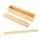 Mikikit 5-teilige Aufbewahrungsbox Für Schreibwaren Aus Holz Mit Integrierter Linealschublade, Federmäppchen, Stiftebox Aus Holz Mit Deckel Für Kinder, Erwachsene, Heimwerker, Schule Und