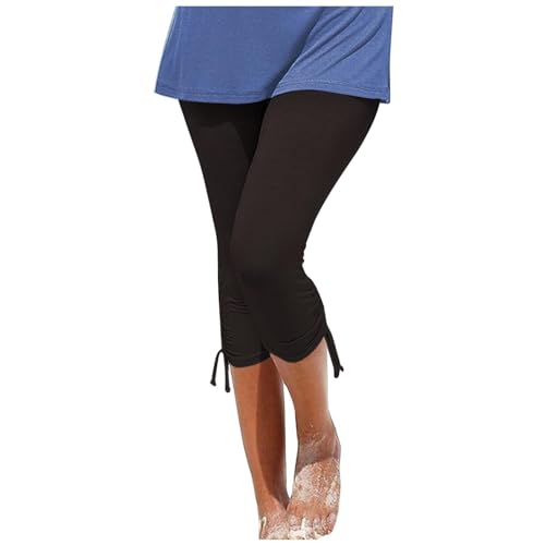 Hosenanzüge für Damen Sportlich Frauen 2024 Sommer Casual Hosen Einfarbig Casual Urlaub Kordelzug Leggings Geerntete Hose e Bequeme Hosen Damen Leicht Sommer (Black, XXL)