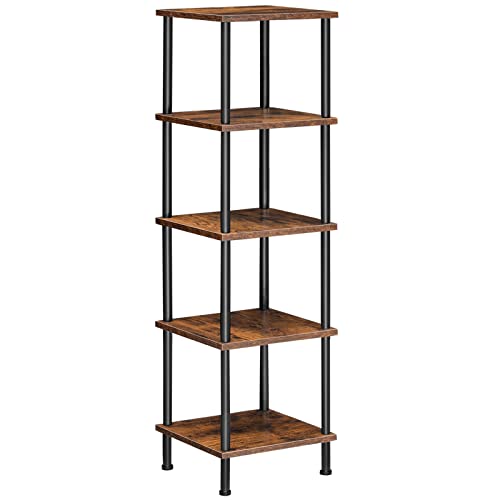 HOOBRO Regal, Bücherregal mit 5 Ebenen, schmales Eckregal, Standregal, Industrial Regal, Lagerregal, Büroregal, offene Ablagen für Wohnzimmer, Schlafzimmer, Balkon, Küche, Vintagebraun EBF50CJ01
