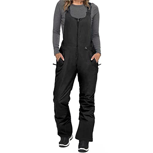 Alaurbeauty Damen Skihose Hosenträgerhose Outdoorhose Wasserdicht Winddichte Softshellhose Warme Gefütterte Schneehose Snowboardhose Skilanglaufhose Thermohose Wanderhose Ski Pant (Schwarz, M)