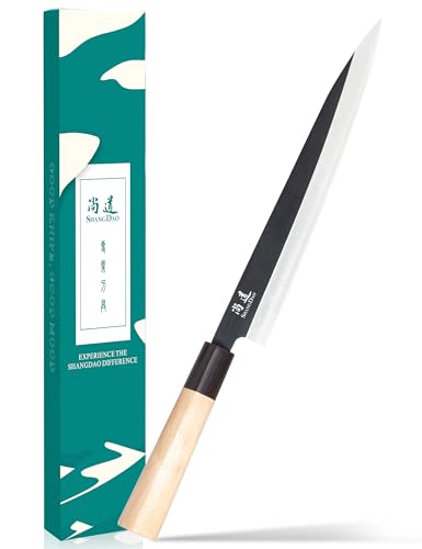 SHANGDAO Sashimi-Sushi-Messer 25 cm – Fleischschneidemesser und Yanagiba-Messer, Fischfiletieren und -schneiden – deutscher Stahl und traditioneller Holzgriff, Geschenkbox