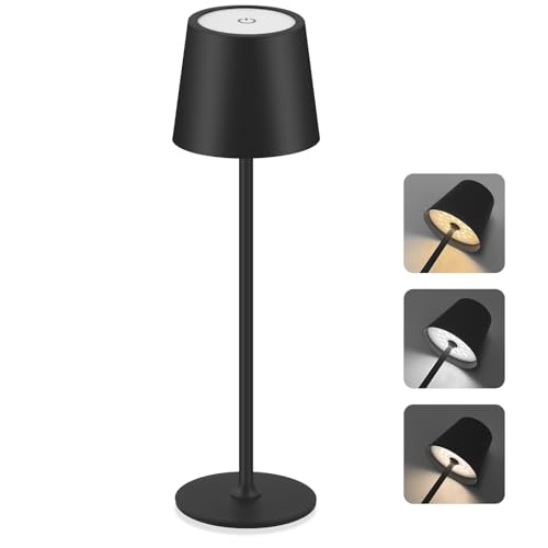 CNMTCCO Tischlampe Kabellos, Wiederaufladbar mit 5200mAh Akku, Höhenverstellbare, 3 Farbtemperaturen Dimmbar, Tragbare wasserdichte LED-Tischleuchte für Esszimmer, Schlafzimmer und Außenbereiche