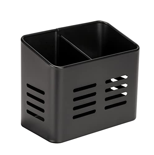 WENKO Besteckkorb Baco, Korb aus Metall in Schwarz, 2 Fächer, Aufbewahrung für Besteck und Küchenhelfer, Black Outdoor Kitchen