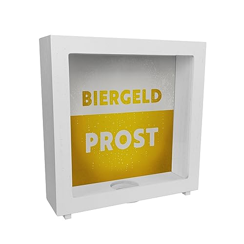 Biergeld Prost Rahmen Spardose aus Holz mit Biermotiv witzige Sparbüchse aus Keramik um auf Alkohol oder den nächsten Kneipenbesuch zu sparen