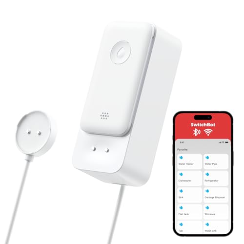 SwitchBot WLAN Wassermelder, Smart Wassersensor, 100dB einstellbarer Alarm & App-Benachrichtigung, IP67 wasserdicht, Wasserleck-Detektor für Zuhause mit 1m Sensorkabel, kein Hub erforderlich(nur 2.4G)