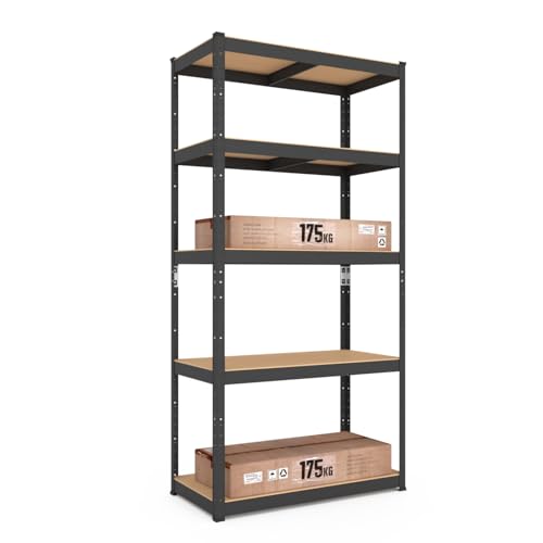 baudim - Metallregal: Flexibles Stahlregal für Lager und Keller. Robustes Steckregal mit anpassbaren Böden. Lastenregal 875kg 5 MDF-Böden anthrazit, 180x70x30cm