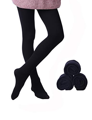 EVERSWE 3-Pack Girls Microfiber Tights Multiple Colors (black, 8-10)