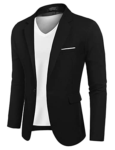 COOFANDY Sakko Herren Regular Fit Modern Blazer Männer Anzugjacke Herbst Sportlich Jacke Comfort Fit Schwarz XXL