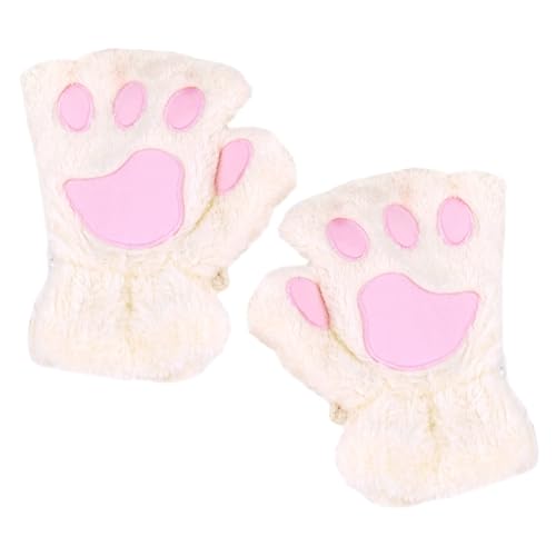 NyxSeat 1 Paar Kinder-Katzenpfoten-Handschuhe, Mädchen-Winter-Warme Handschuhe, Plüsch-Warme Fingerlose Handschuhe, Winddichte Warme Handschuhe, Süße Dicke Samt-Katzenhandschuhe (Weiß)