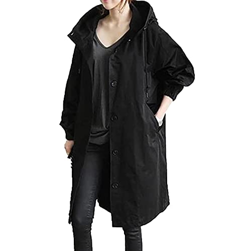 Schwarzer Regenmantel Ledermantel Für Damen Regenhut Damen Wasserdicht Regenjacken Damen Wasserdicht Leichte Windjacke Damen Herbst Jacke Damen Winter Jacket for Women Damen-Jacken Herbst