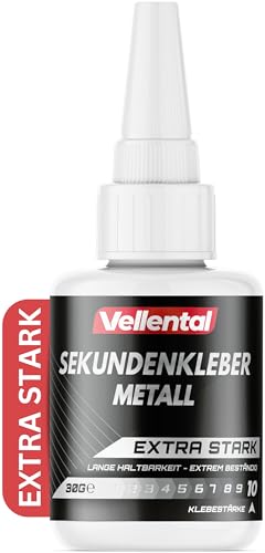 Sekundenkleber Metall extra stark 30g - Metallkleber wasserfest, hitzebeständig & mit Nadel Verschluss gegen Austrocknung - Metall Kleber zum Verkleben von Metallen aller Art