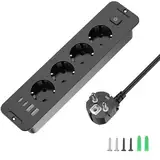 Versenkbare Steckdose 4 Fach, Einbau steckdosenleiste mit 4 USB, Einbausteckdose Mehrfachsteckdose, Tischsteckdose mit 2 USB C, Tischplatte Versenkte Steckdose - 2M Kabel Schwaz Black