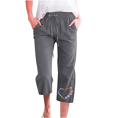 Awrvia Damen Hosen Casual 3/4 Hose Einfarbig Baggy Jogginghose Elastischen Kordelzug mit Taschen Cargohose Bündchen Sommer Freizeithosen Tailliert Bequeme Outdoorhose Festliche Wanderhose