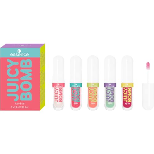 essence JUICY BOMB lip oil set 01, Lippenpflege, Mehrfarbig, acetonfrei, vegan, ohne Mikroplastikpartikel, glutenfrei, 1er Pack (5pcs)