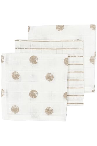 Meyco Baby Dot Stripe Spucktücher, 3-teilig (Mulltücher, Musselintücher aus 100% Baumwolle, saugstark & schnelltrocknend, multifunktional), Sand