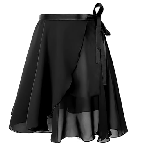 DiULi Ballett Rock Damen, Ballett Wickelrock Röcke Ballerina, Tanzrock Verstellbarer Taille Atmungsaktiv Ballettrock für Mädchen und Damen, XL, Schwarz