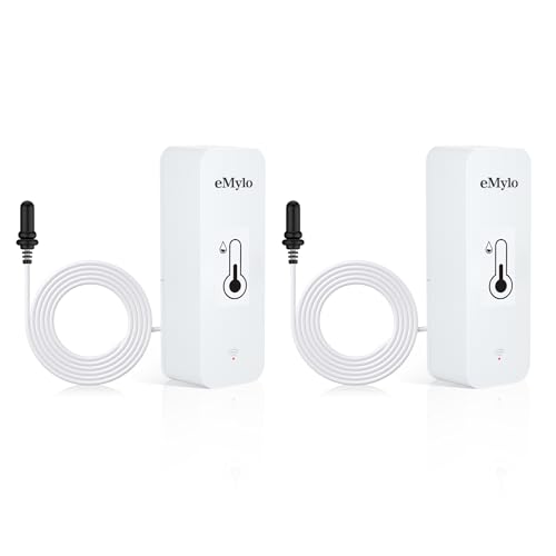 eMylo Wlan Thermometer, Smart Kühlschrankthermometer App Monitor, Daten Export Fahrenheit/Celsius(℉/℃), hygrometer Wlan Thermometer Innen Außen für Gewächshaus, Aquarium, Kühlschrank, 2 Pack