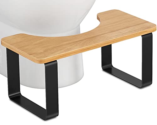 JIAPAIDUO Metall mit Holz-Toilettenhocker, 7 Zoll / 17.8CM Badezimmer-Kothocker für Erwachsene, Anti-Rutsch-Hocker, Gesunder Tragbarer Toilettenhocker für Erwachsene Kinder, Mattschwarz