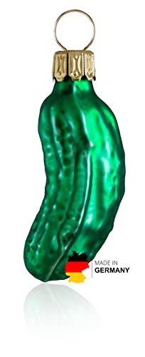 Glas Weihnachtsgurke klein, matt grün | aus der Glasbläserregion Lauscha | die Gurke für den Weihnachtsbaum als Baumschmuck | an American Pickle, Christbaumgurke, Glasgurke Weihnachtsdeko 5,5 cm
