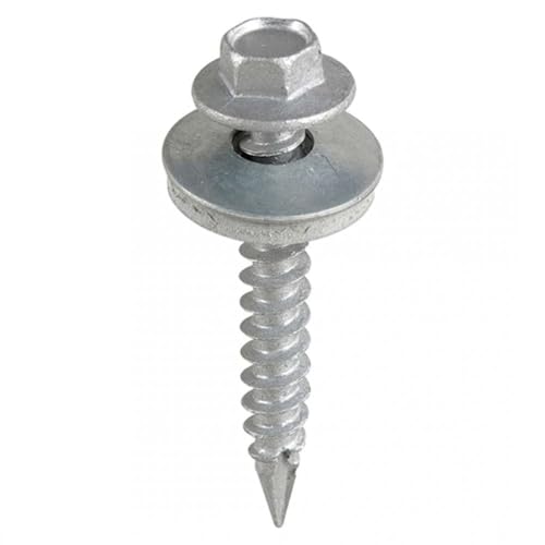 Timco - Metallkonstruktion, dünne Blech-zu-Holzschrauben, Sechskant, EPDM-Unterlegscheibe, Schrägpunkt, außen – Silber organisch (Größe 6,3 x 25–100 Stück)