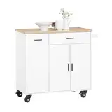 SoBuy Design küchenwagen mit Rollen Kücheninsel mit Arbeitsplatte und Gewürzregal Rollwagen Sideboard auf Rollen Küchentrolley Für Küche, Wohnzimmer, Esszimmer Weiß BHT ca. 105x92x46cm FKW126-WN