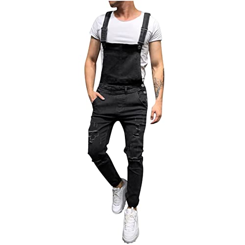 Denim-Strampler, gewaschen, zerrissene Herren-Overall, Denim-Jeans, lässiger Latzanzug, Herrenhose, Jumpsuit für Herren, sexy, Schwarz , XL